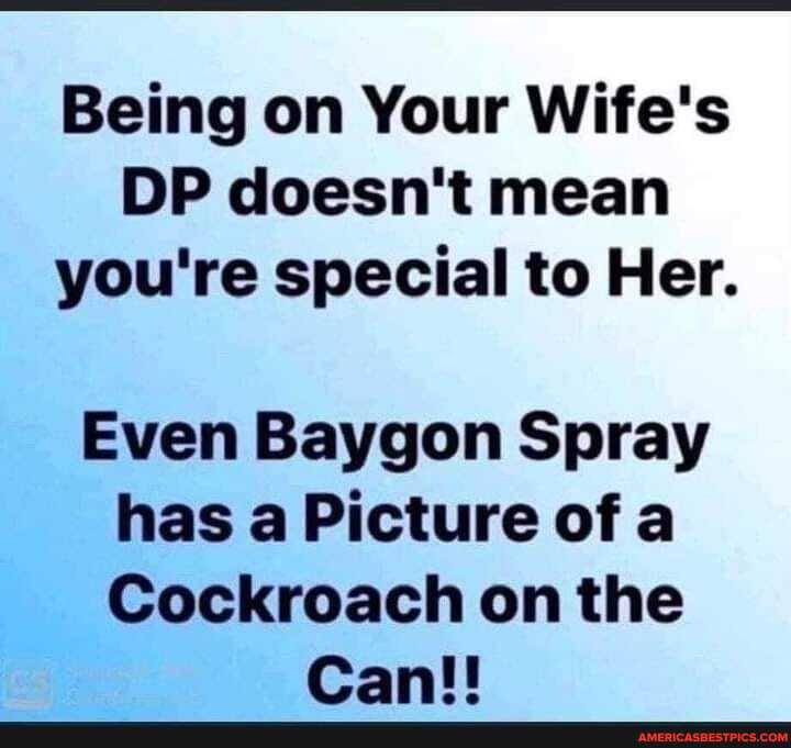 Being on Your Wife's
DP doesn't mean you're special to Her.
Even Baygon Spray has a Picture of a
Cockroach on the
Canll