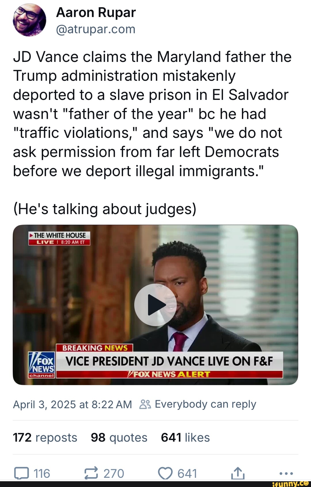 Aaron Rupar @atrupar.com JD Vance claims the Maryland father the Trump ...