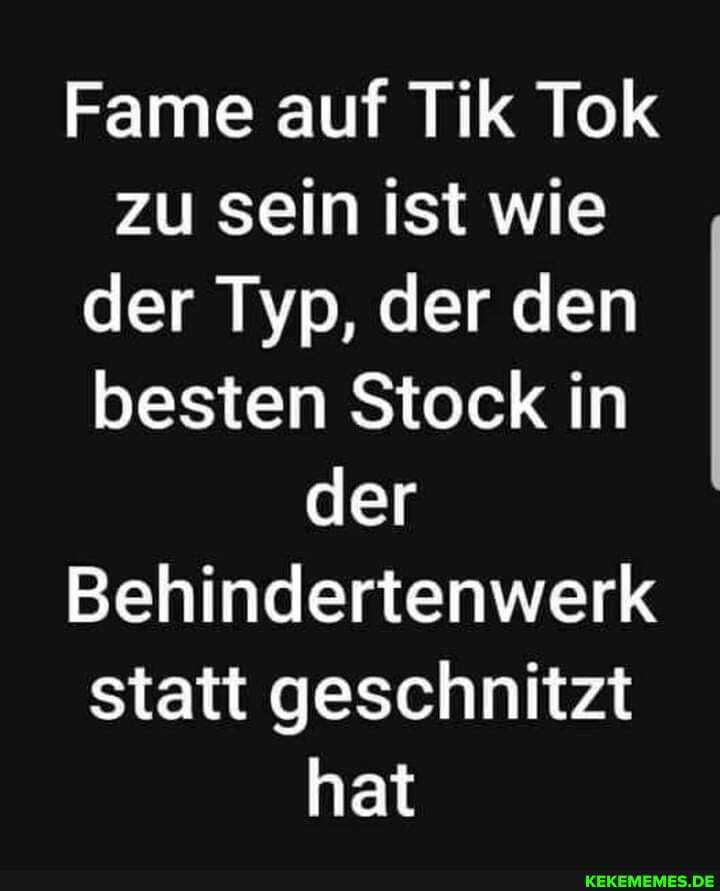 Fame auf Tik Tok zu sein ist wie der Typ, der den besten Stock in der
Behindertenwerk statt geschnitzt hat
