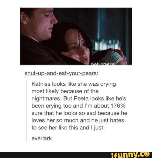 Kalmss looks like she was crying
most Mkely because of the
nightmares. But Peels looks Mke he's
been crying too and Vm about 176%
sure (ha! he looks so sad because he
loves her so much and he Just hates
to see her like N115 and I Just