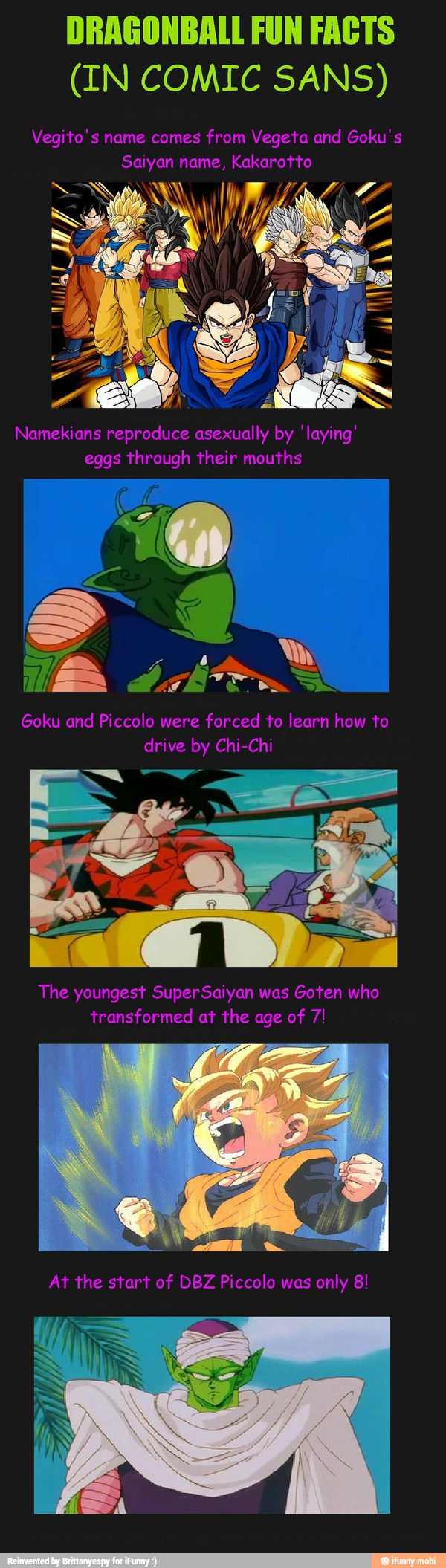 DRAGONBALL FUN FACTS (IN COMIC SANS) Saiyan name, Kakarotto Namekians ...