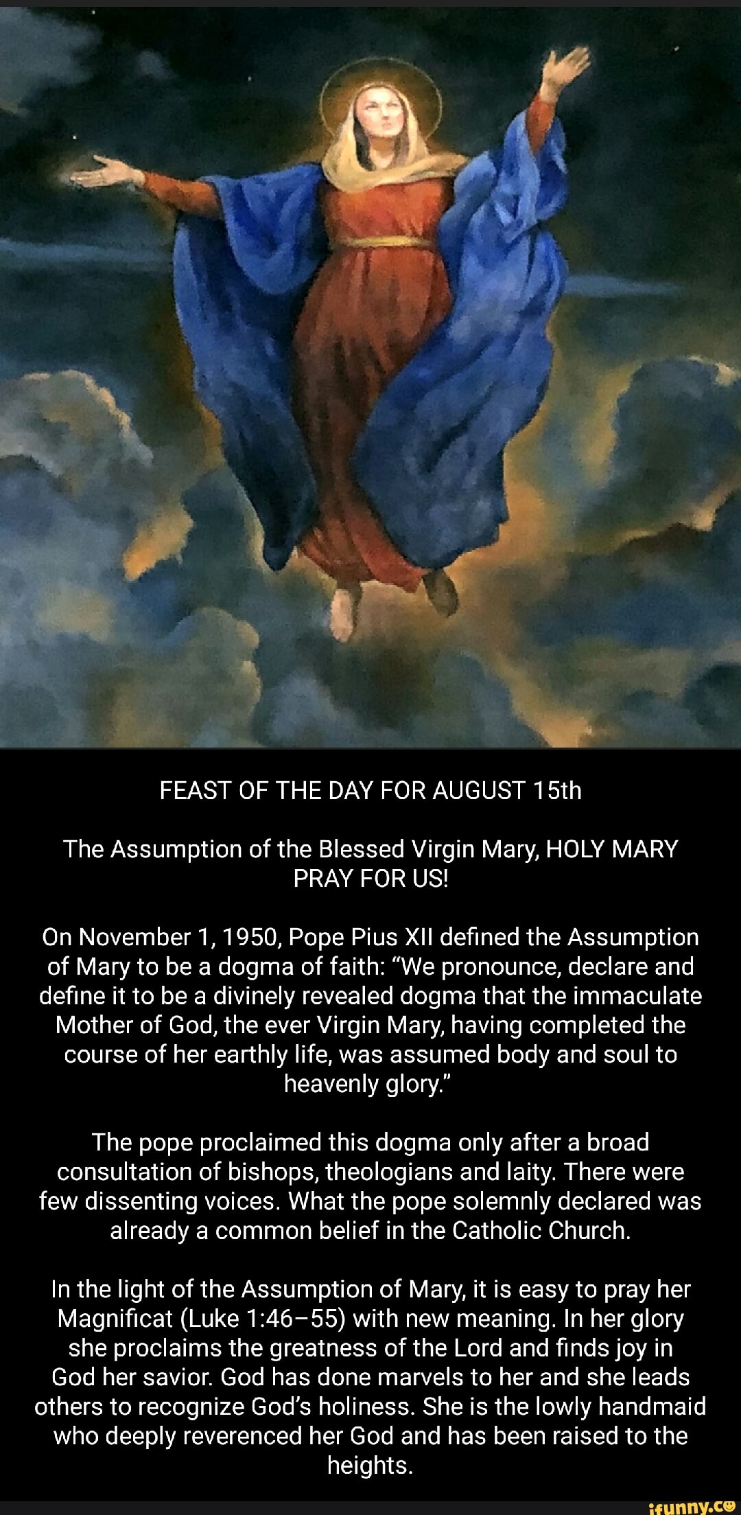 FEAST OF THE DAY FOR AUGUST 15th The Assumption of the Blessed Virgin ...