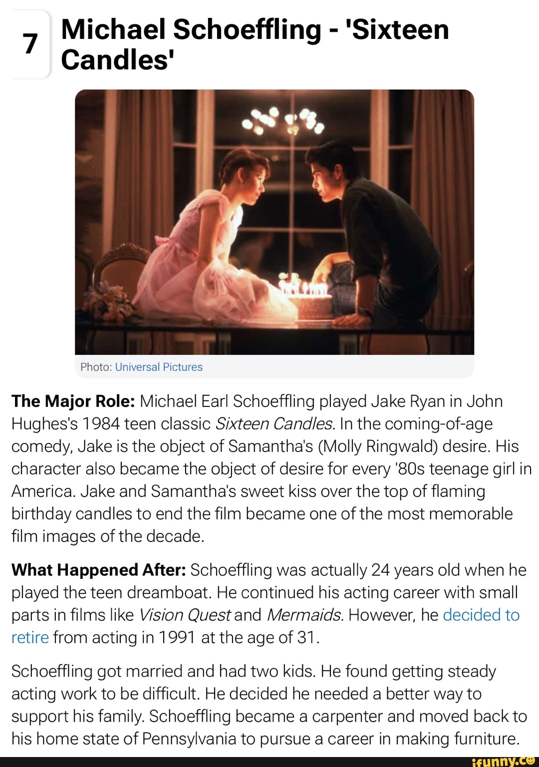 Michael Schoeffling - 'Sixteen Candles' Photo: Universal Pictures The ...