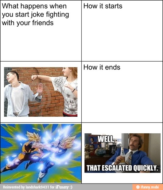 What happens when How it starts
you start joke fighting
with your friends
How it ends