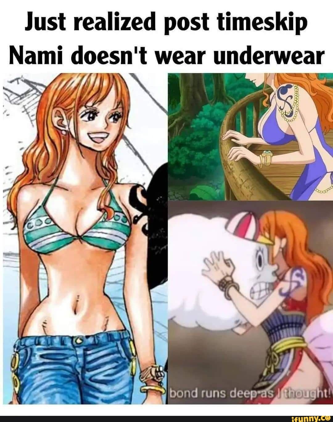 Just realized post timeskip Nami doesn't wear underwear bond runs iFunny