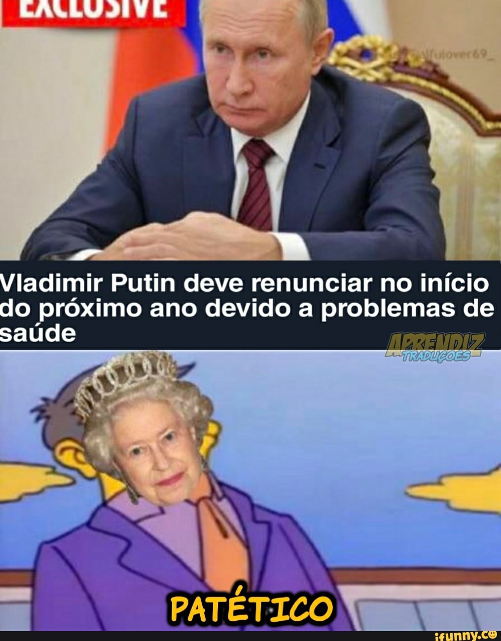 Vladimir Putin deve renunciar no início do próximo ano devido a problemas de saúde
PATÉTICO