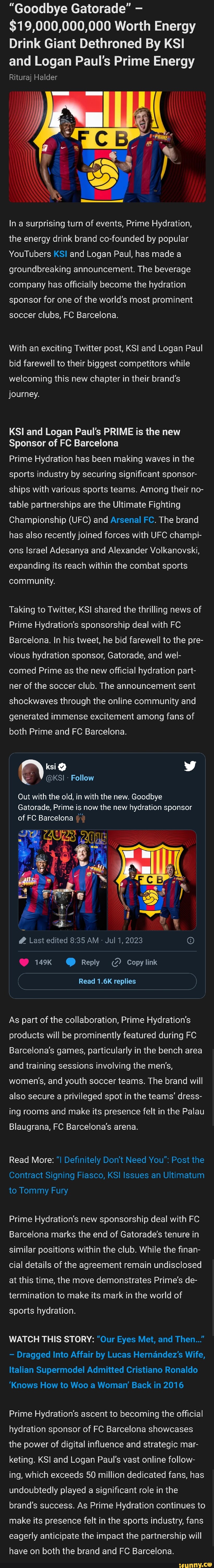 Barcelona will be sponsored by KSI & Logan Paul's PRIME! 