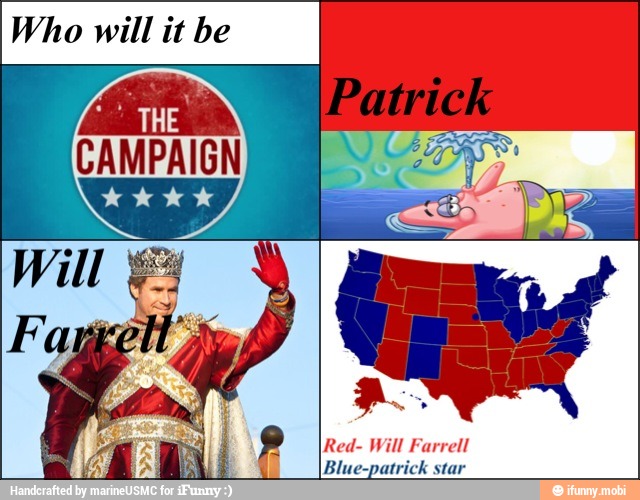 Who will it be
Red- Will Farrell
Blue-patrick star