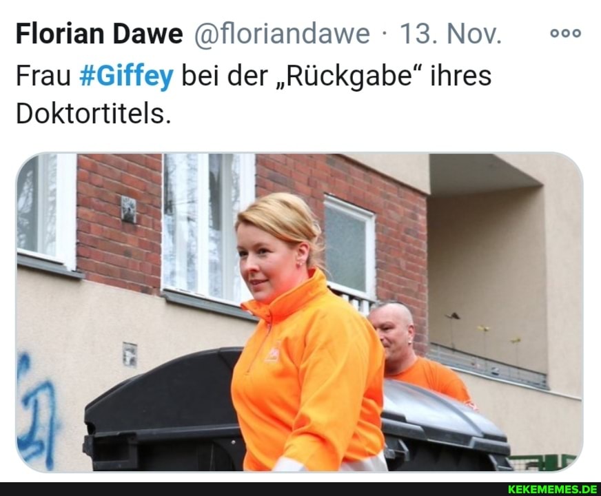 Florian Dawe @floriandawe 13.Nov.
Frau #Giffey bei der "Rückgabe" ihres
Doktortitels.