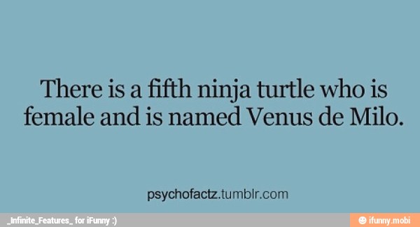 There is a fifth ninja turtle who is
female and is named Venus de Milo.