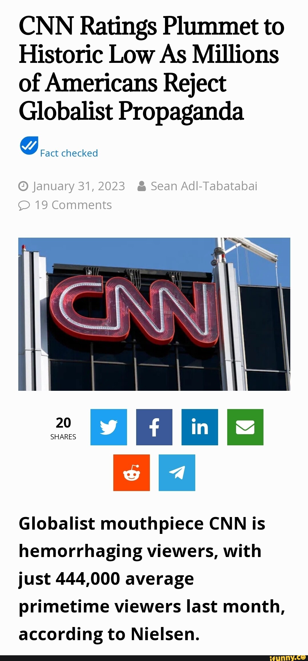 CNN Ratings Plummet to Historic Low As Millions of Americans Reject