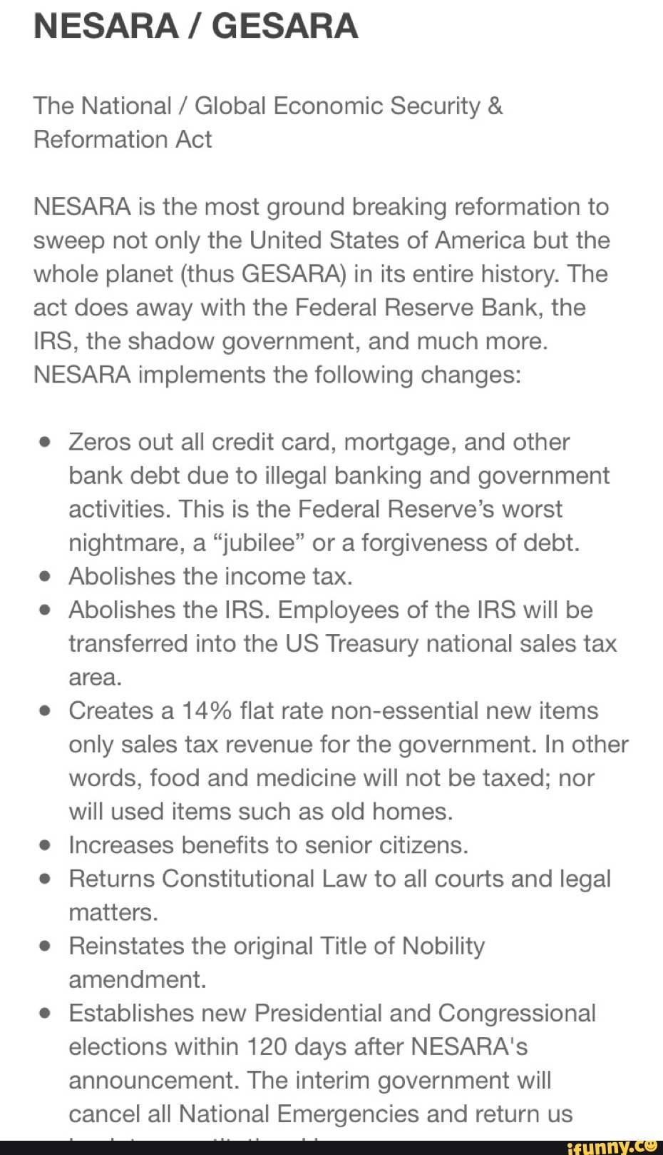 NESARA / GESARA The National / Global Economic Security & Reformation