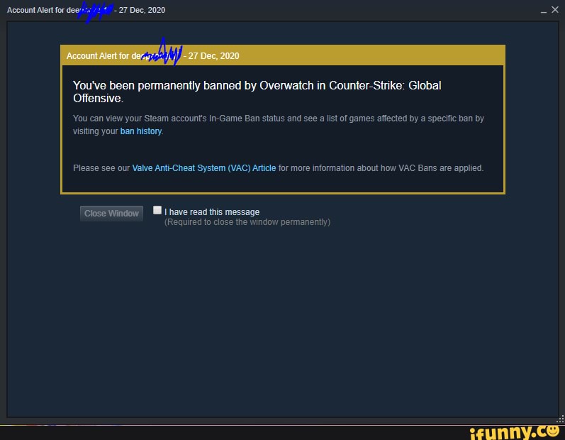 'Account Alert for 27 Dec, 2020 You've been permanently banned by