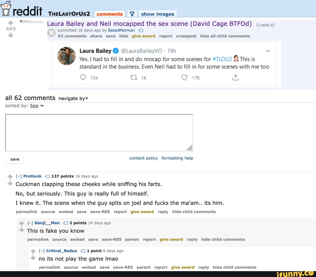 U reddit THELASTOFUS2 comments I show images Laura Bailey and Neil mocapped  the sex scene (David