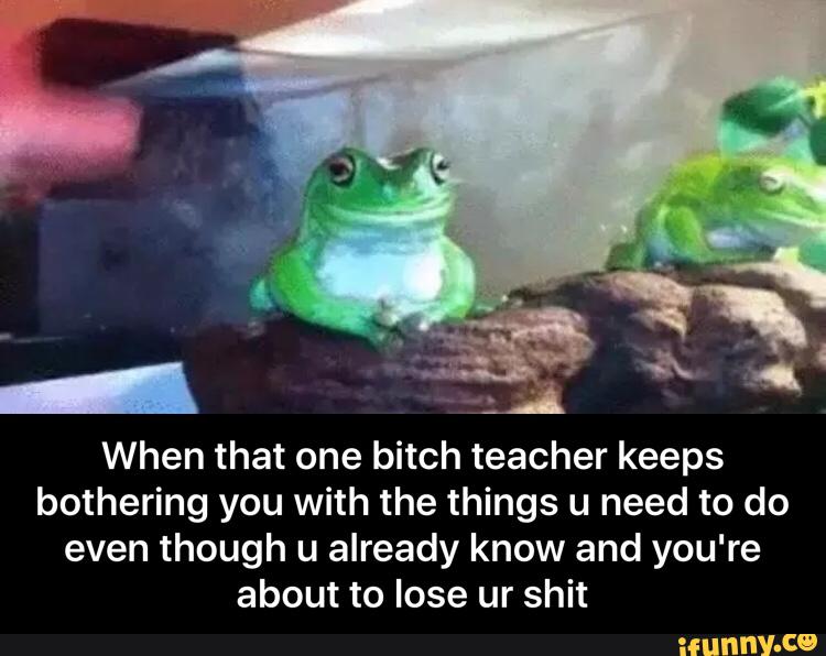 When that one bitch teacher keeps
bothering you with the things u need to do
even though u already know and you're
about to lose ur shit - When that one bitch teacher keeps bothering you with the things u need to do even though u already know and you're about to lose ur shit