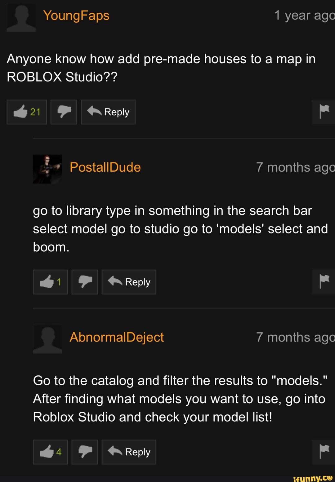 Anyone Know How Add Pre Made Houses To A Map In Roblox Studio Go Library Type Something Select Model Studio Models Select And Go To The Catalog And Filter The Results To Models - roblox models list