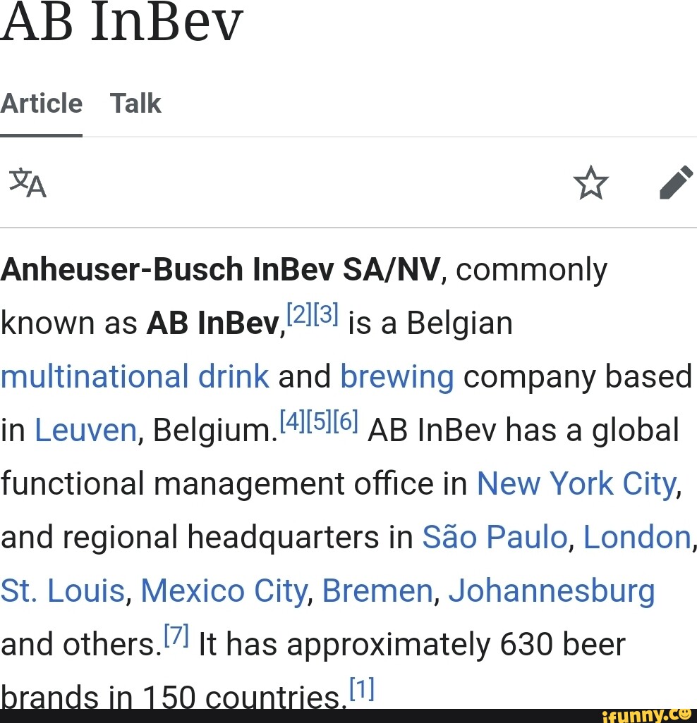 AB InBev Article Talk Anheuser-Busch InBev Commonly Known As AB InBey ...