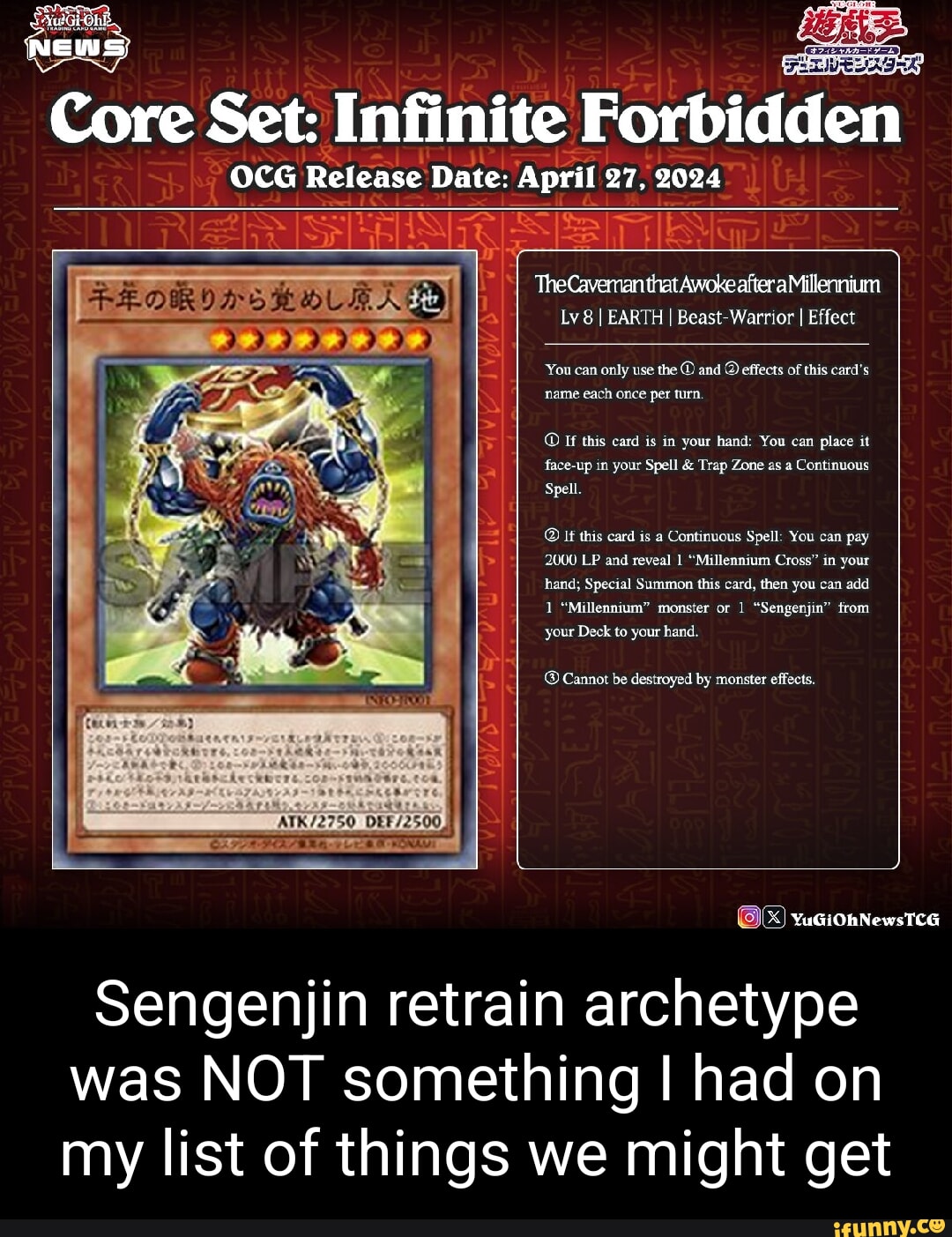 Core Set: Infinite Forbidden OCG Refease Date: 'April 27, 2024. DAD  TheCaveman that Awokeaftera Millennium Lv