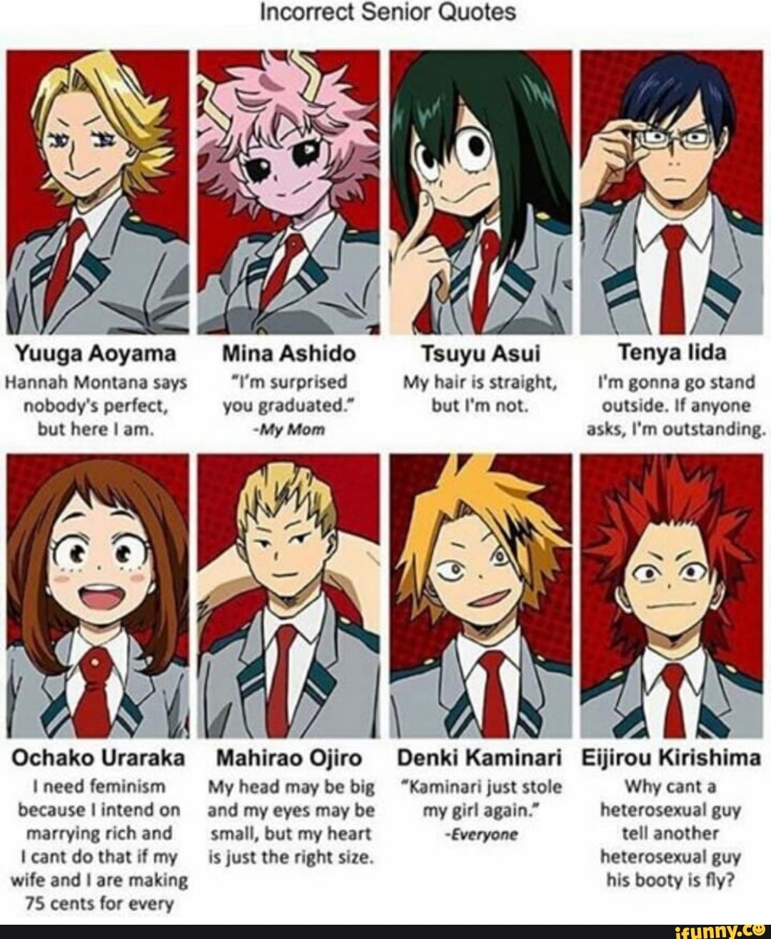 Incorrect Senior Quotes Yuuga Aoyama Mina Ashido Tsuyu Asui Tenya Ilda ...