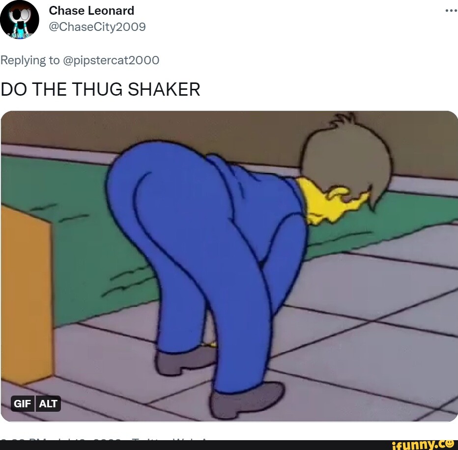 Chase Leonard @ChaseCity2009 Replying to @pipstercat2000 DO THE THUG SHAKER  GIF ALT - iFunny