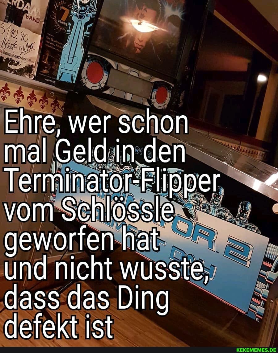 Ehre, wer schon malGeldinden
Terminator-Flipper vom Schlössle geworfen hat
und nicht wusste,
dass das Ding
defekt ist