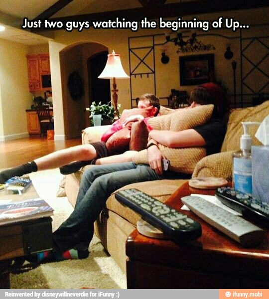 . Just two guys watching the beginning of Up...