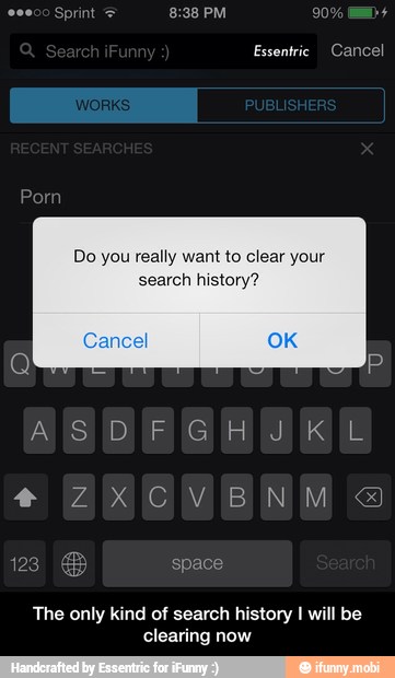 Do you really want to clear your
search history?
The only kind of search history I will be
clearing now - The only kind of search history I will be clearing now