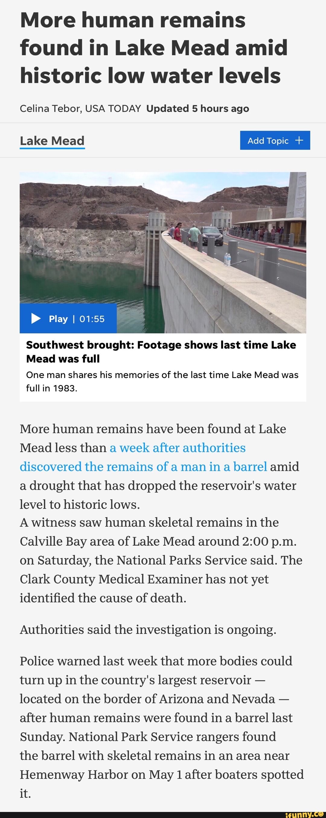 More human remains found in Lake Mead amid historic low water levels