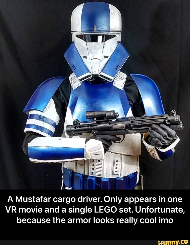 A Mustafar cargo driver. Only appears in one
VR movie and a single LEGO set. Unfortunate, because the armor looks really cool imo - A Mustafar cargo driver. Only appears in one VR movie and a single LEGO set. Unfortunate, because the armor looks really cool imo