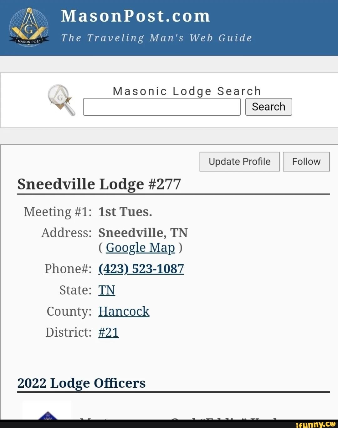 The Traveling Man's  Guide Masonic Lodge Search II Search I Update