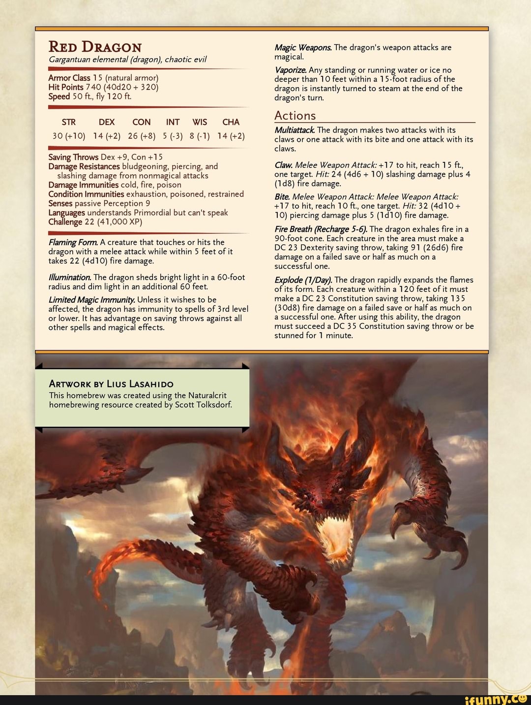 RED DRAGON Gargantuan elemental (dragon), chaotic evil Armor Class 15