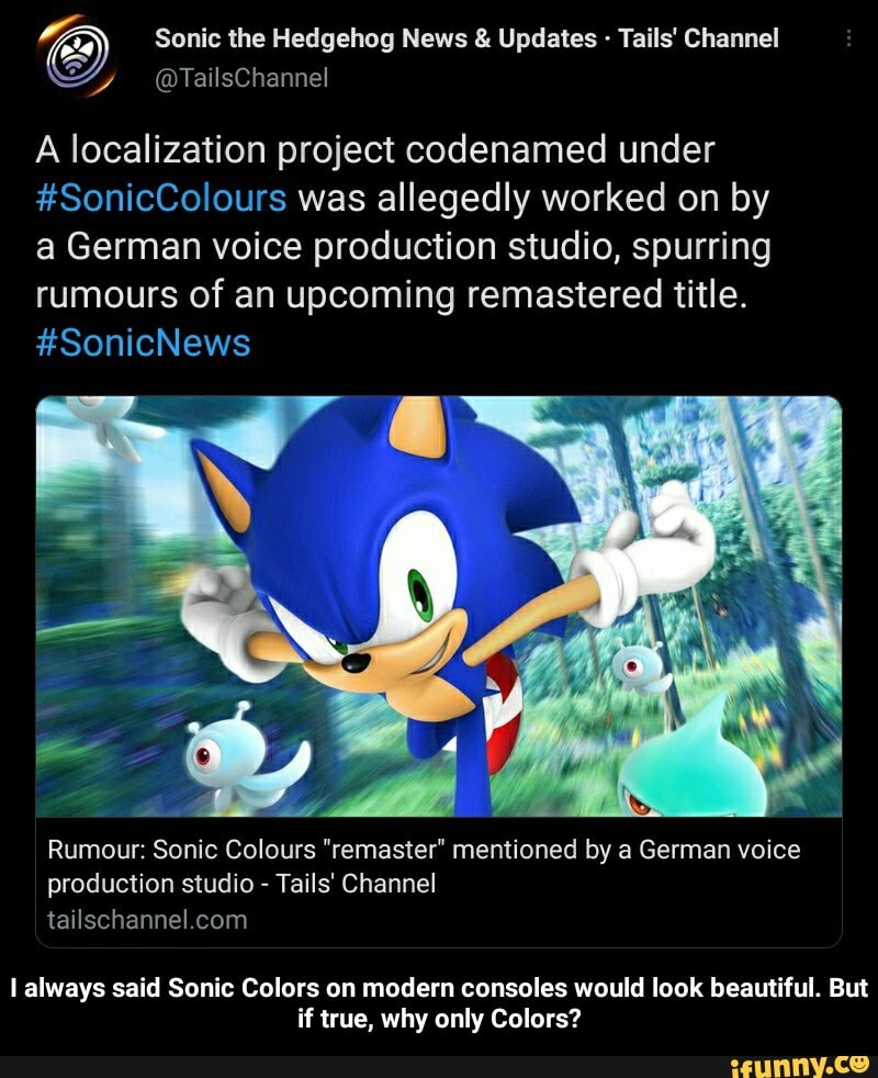 Sonic the Hedgehog News & Updates - Tails' Channel 7/ @TailsChannel A  localization project codenamed under sonic