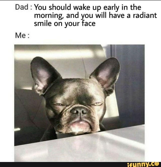 Dad : You should wake up early in the morning, and you will have a radiant smile on your face
Me: