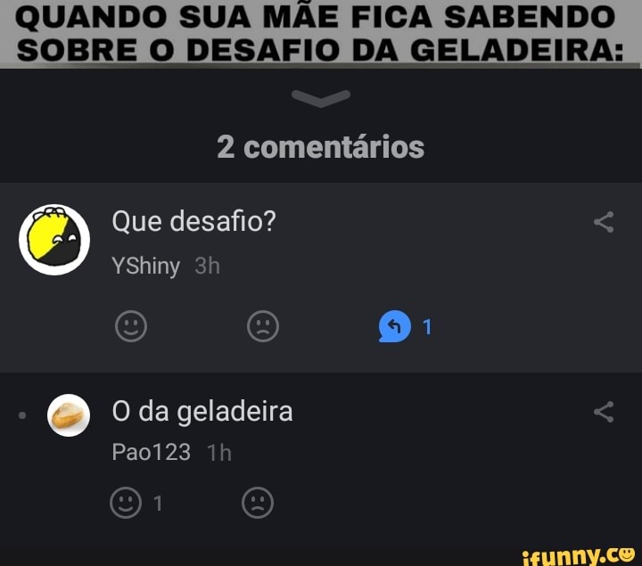 QUANDO SUA MÃE FICA SABENDO
SOBRE O DESAFIO DA GELADEIRA: