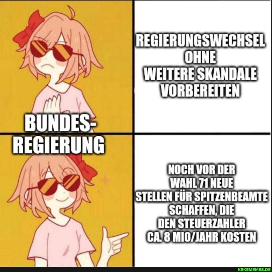 REGIERUNGSWECHSEL OHNE
WEITERE SKANDALE VORBEREITEN BUNDES-
REGIERUNG NOCH VOR DER
AN
WAHLTI NEUE
DEN STEUERZAHLER
CA. 8 KOSTEN