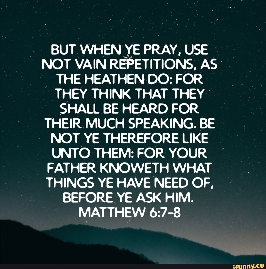 BUT WHEN YE PRAY, USE NOT VAIN REPETITIONS, AS THE HEATHEN DO: FOR THEY ...