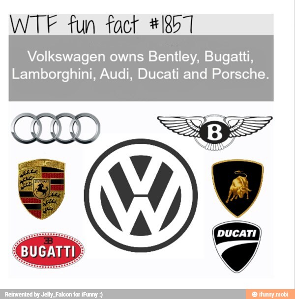 WTF fun fact #18571 Volkswagen owns Bentley, Bugatti, Lamborghini, Audi ...