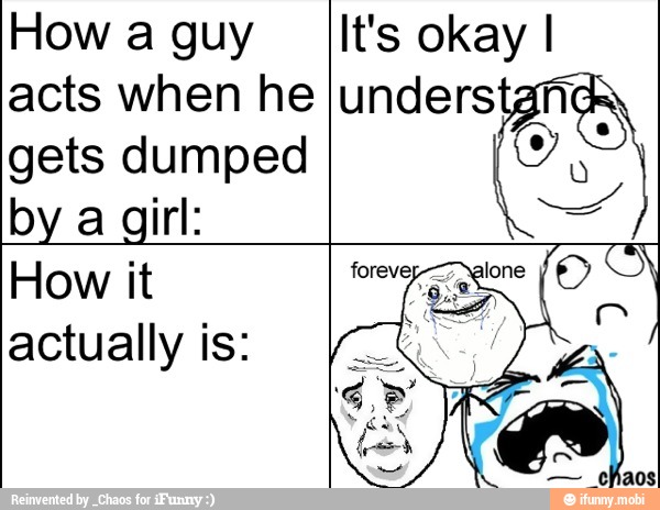 How a guy it's okay I
acts when he Iunderstgn
gets dumped O,
How it
actually is: