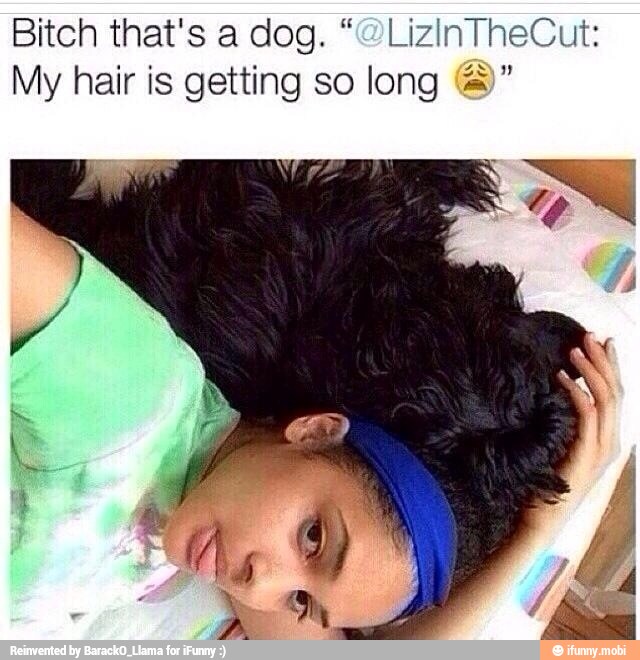 Bitch that's a dog. "@LizinTheCut:
My hair is getting so long 8)"