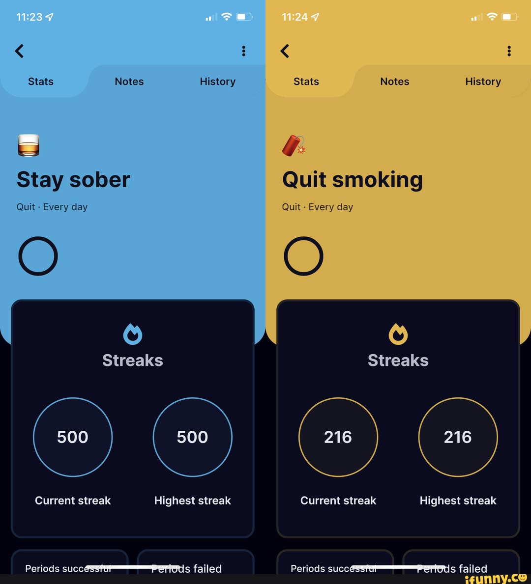History Stats Stay sober Quit Every day Streaks Current streak