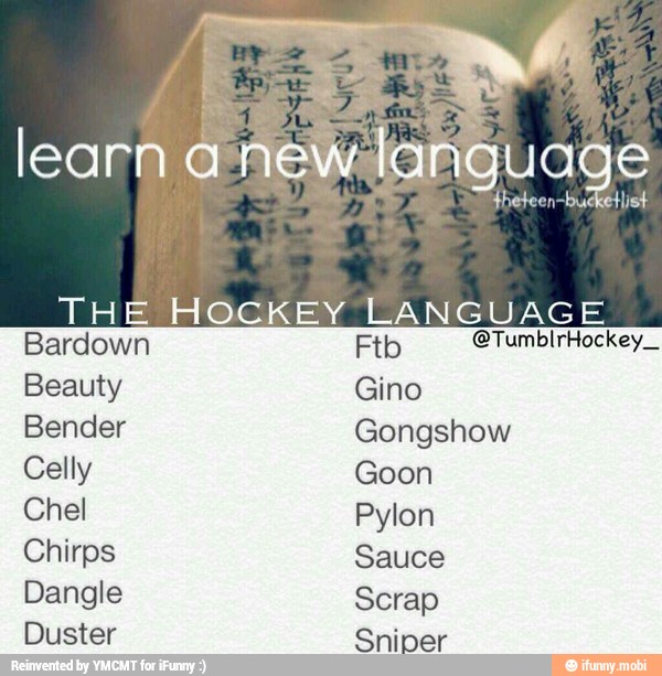 E ES
7
learn anewlanguage
theteen-bucketlist
THE HOCKEY LANGUAGE
Beauty Gino
Bender Gongshow
Celly Goon
Chel Pylon
Chirps Sauce
Dangle Scrap
Duster Sniper