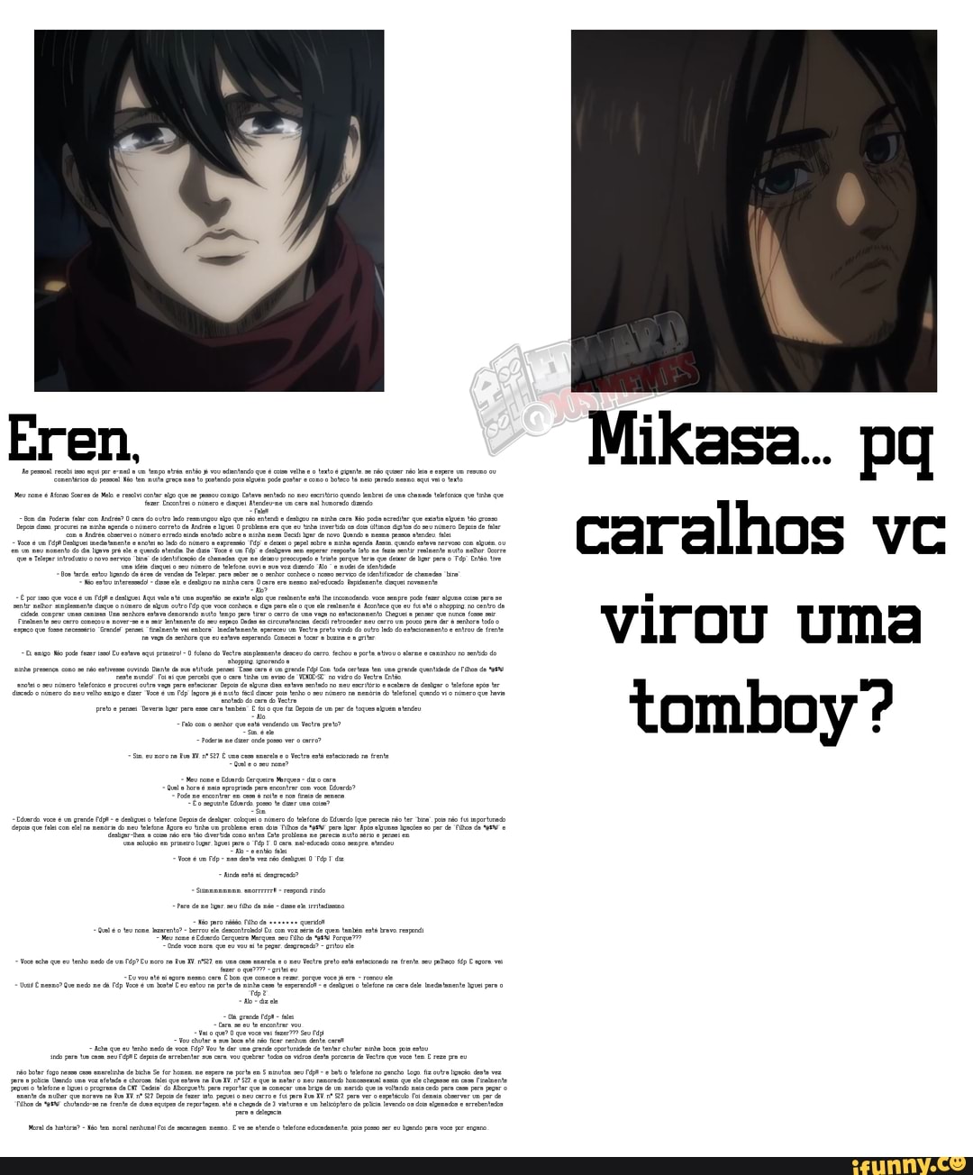 Mikasa.. DO caralhos vc virou uma tomboy? - iFunny