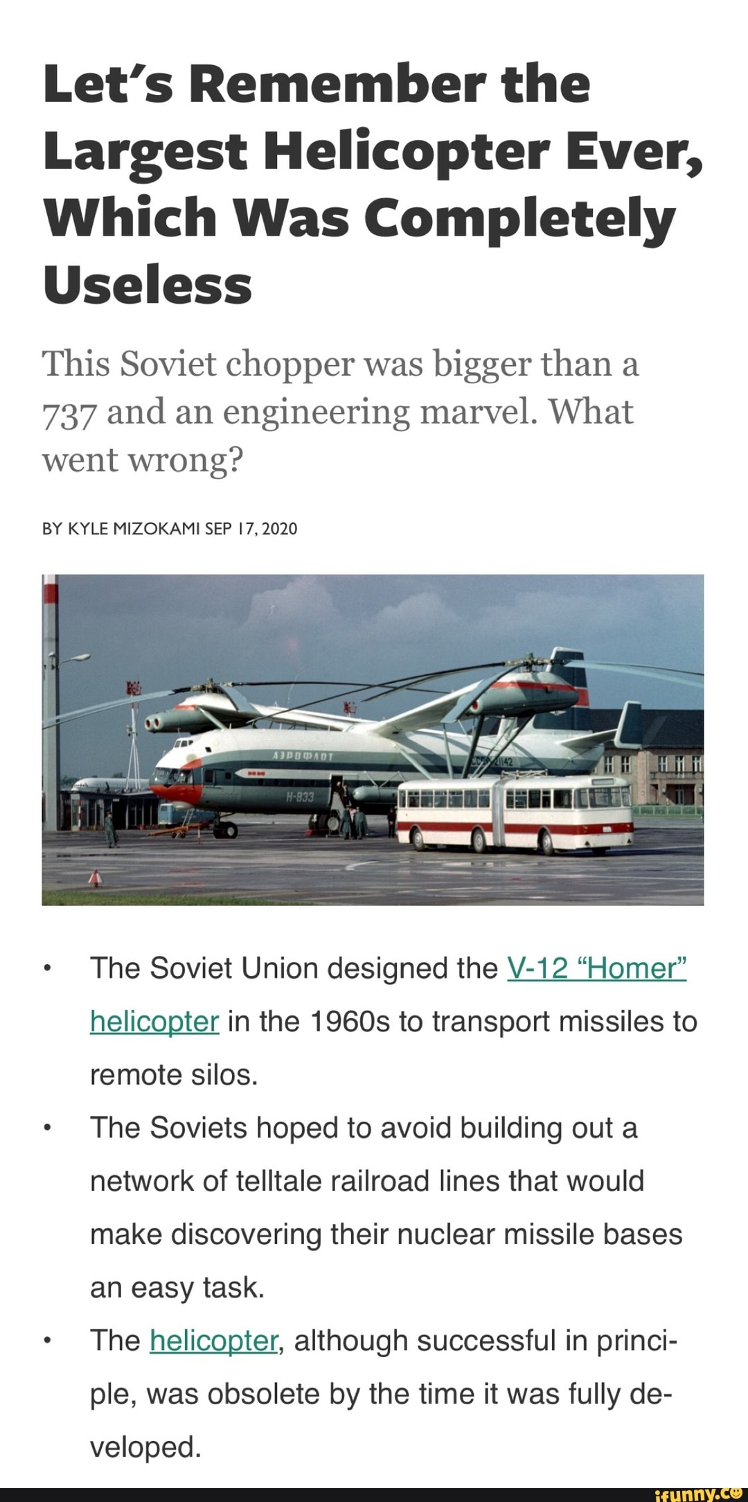 Let S Remember The Largest Helicopter Ever Which Was Completely Useless This Soviet Chopper Was Let S Remember The Largest Helicopter Ever Which Was Completely Useless This Soviet Chopper Was