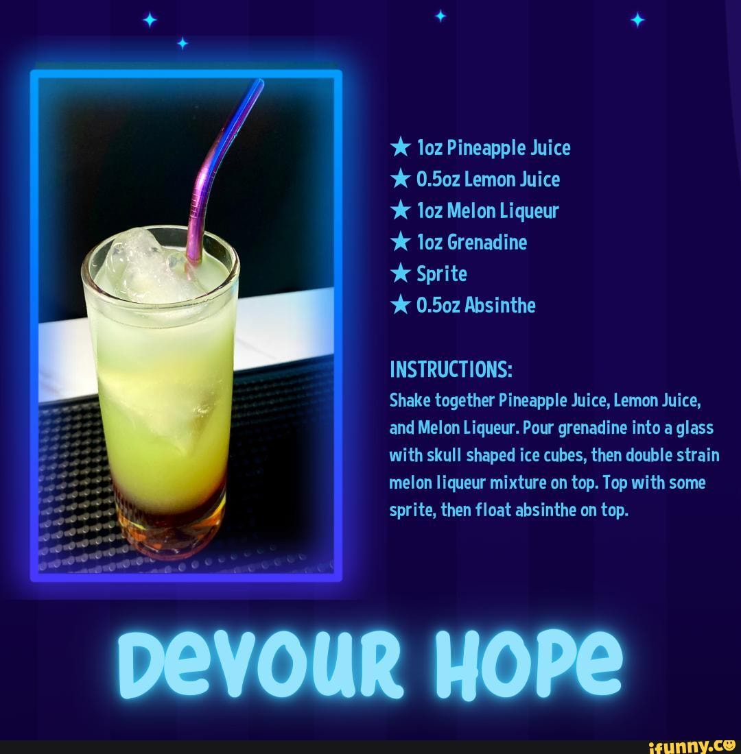 Pineapple Juice 0.50z Lemon Juice Melon Liqueur Grenadine Sprite 0.50z