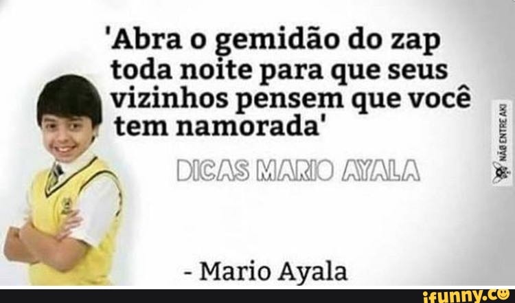 'Abra o gemidão do zap
toda noite para que seus
vizinhos pensem que você
= tem namorada'
j
DICAS MARIO AYALA
wer
Mario Ayala
WH