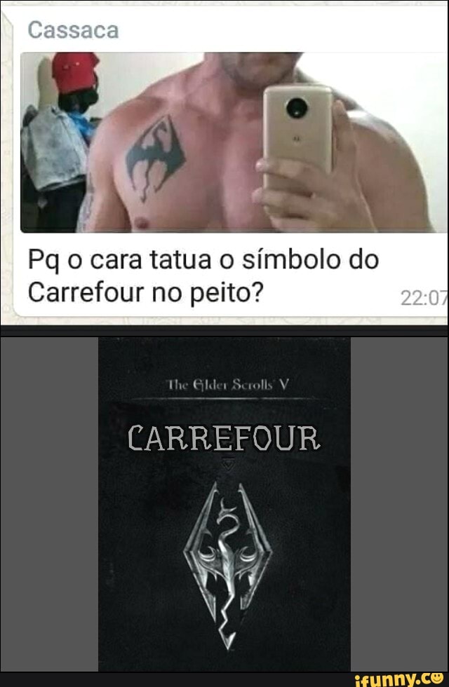 Cassaca
Pq o cara tatua o símbolo do
Carrefour no peito?
220
CARREFOUR
CN