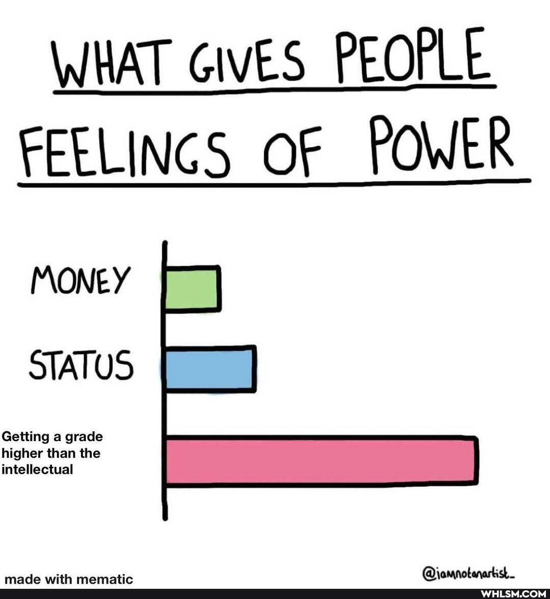 WHAT GIVES PEOPLE FEELINGS OF POWER
MONEY STATUS
higher than the intellectual
