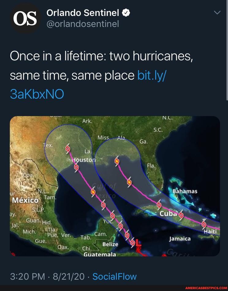 OS Orlando Sentinel @orlandosentinel @
@orlandosentinel
Once in a lifetime: two hurricanes, same time, same place bit.
3akbxNO
Ala, Ga
am.
Jamaica
Guatemala
PM. . SarjalElow