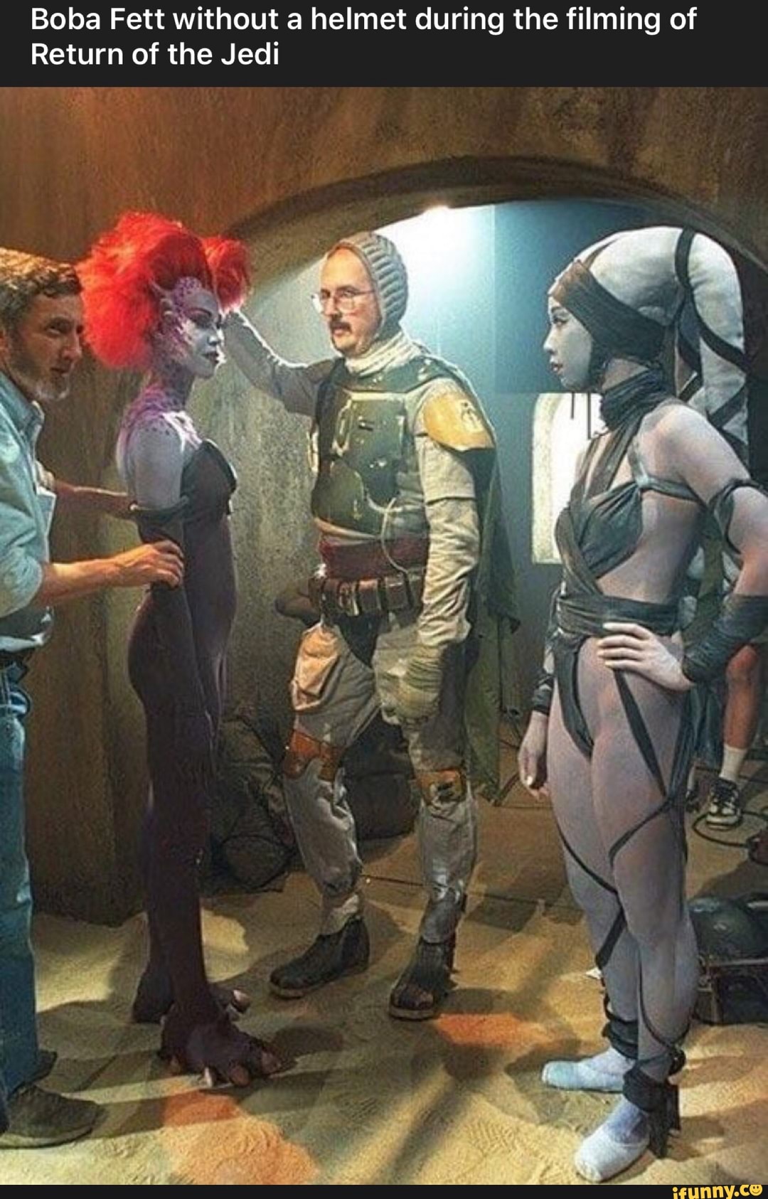 Jabba Fett Porn - Boba Fett without a helmet during the filming of Return of ...