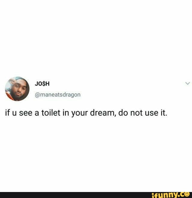 JOSH maneatsdragon if u see a toilet in your dream, do not use it. )
